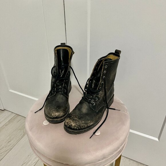 Frye Shoes - Frye Veronica Dark Brown Combat Distressed Combat Boots Size 8.5